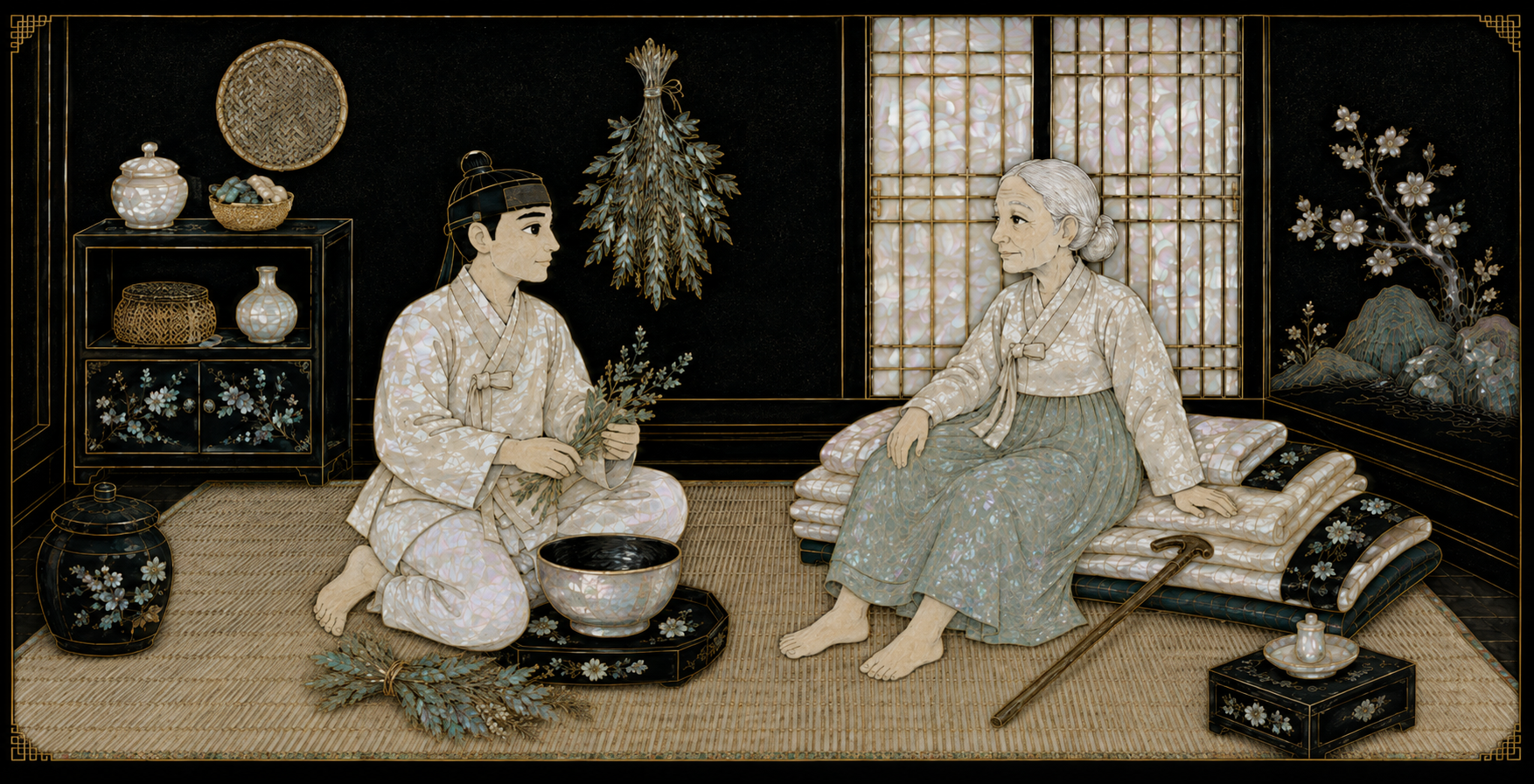 마을에는 아들과 단둘이 사는 어머니가 있었어요. 어머니는 한쪽 다리가 오래 아파 멀리 걷지 못했어요. 아들은 날마다 약초를 구하고 따뜻한 돌로 어머니의 다리를 덥혀 주었지요. 하지만 좀처럼 좋아지지 않았어요.